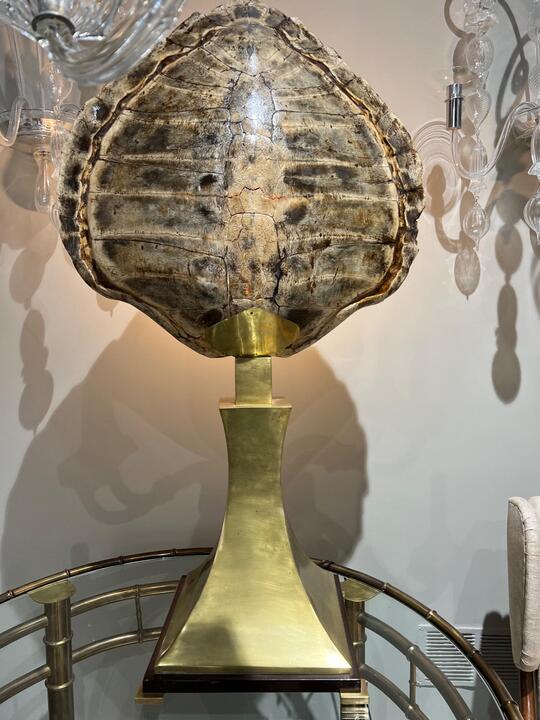 Tall lamp with tortoise shade 
