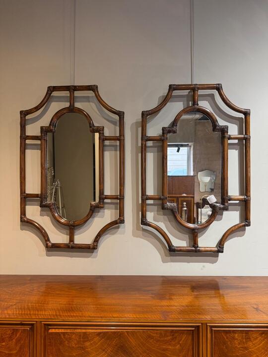 Tall pair of rattan mirrors circa 1970