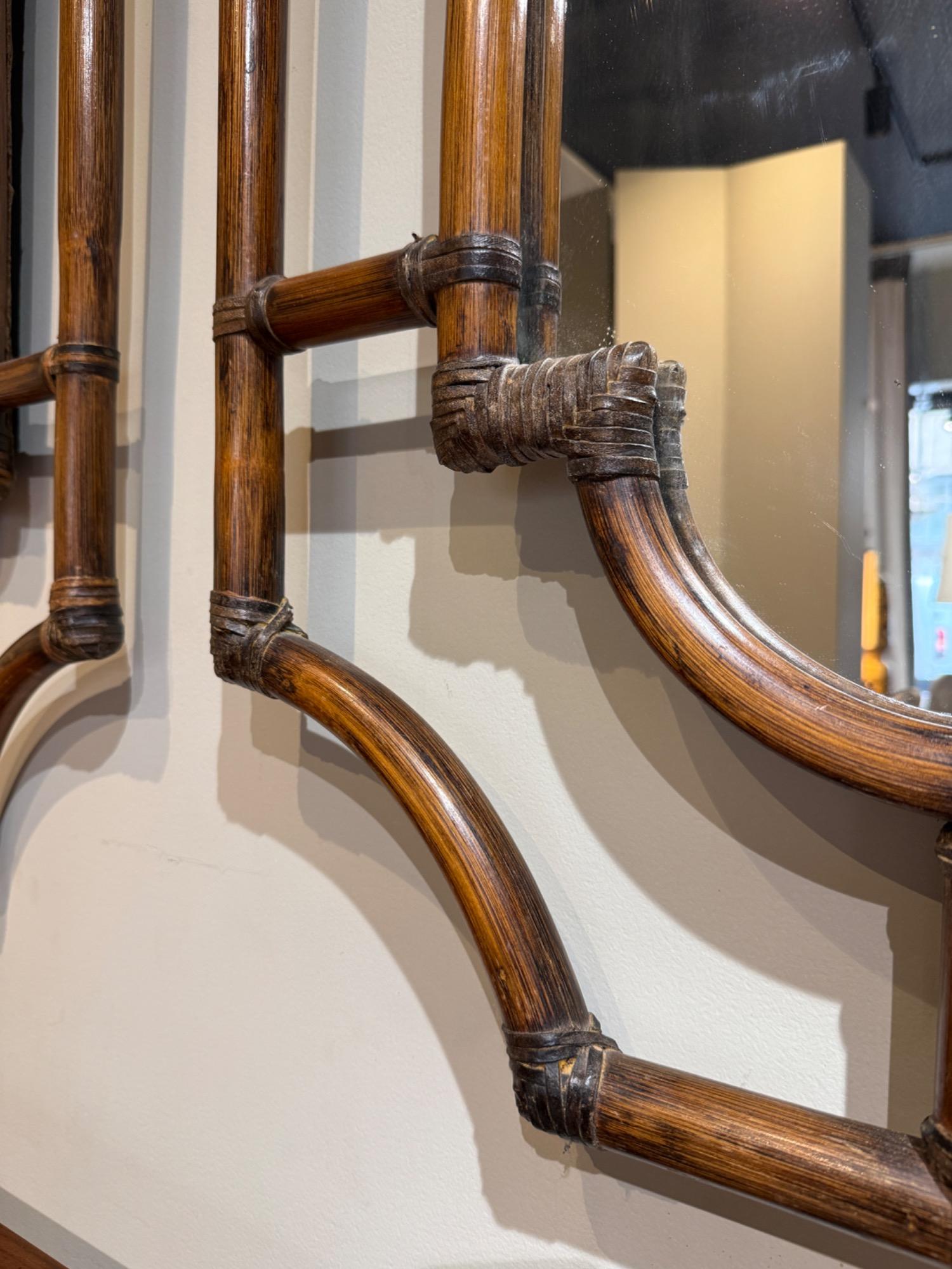 Tall pair of rattan mirrors circa 1970
