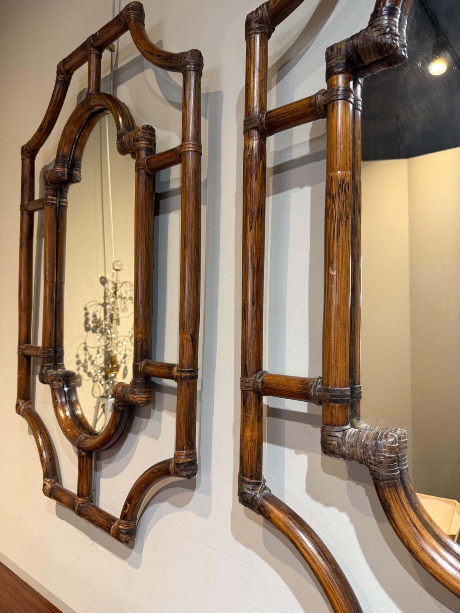 Tall pair of rattan mirrors circa 1970