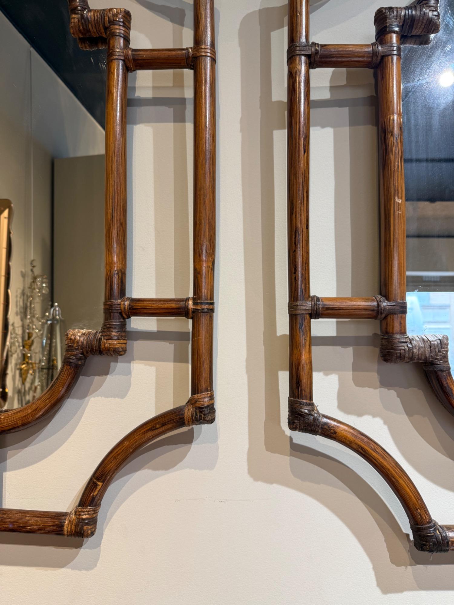 Tall pair of rattan mirrors circa 1970