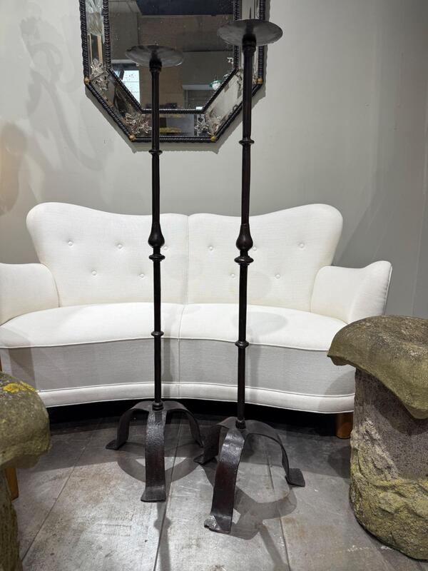 Tall pair of wrought iron candelholders 17th c 
