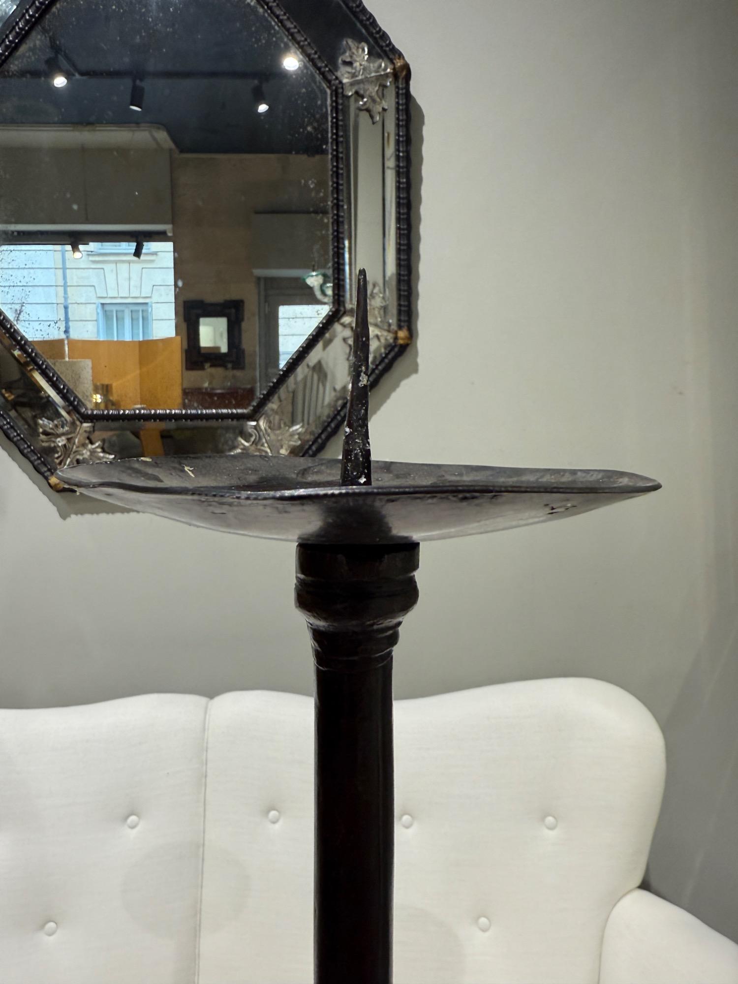 Tall pair of wrought iron candelholders 17th c 