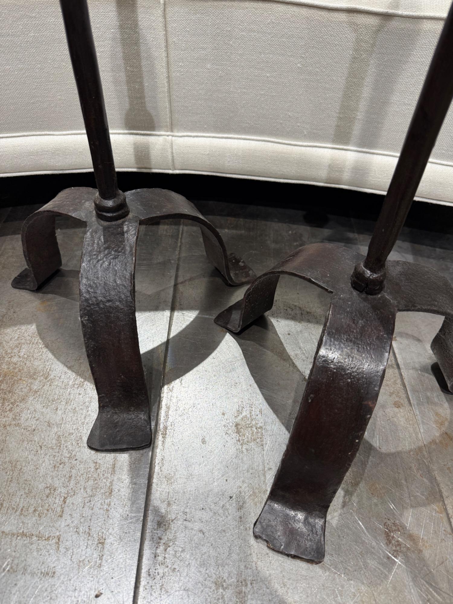 Tall pair of wrought iron candelholders 17th c 