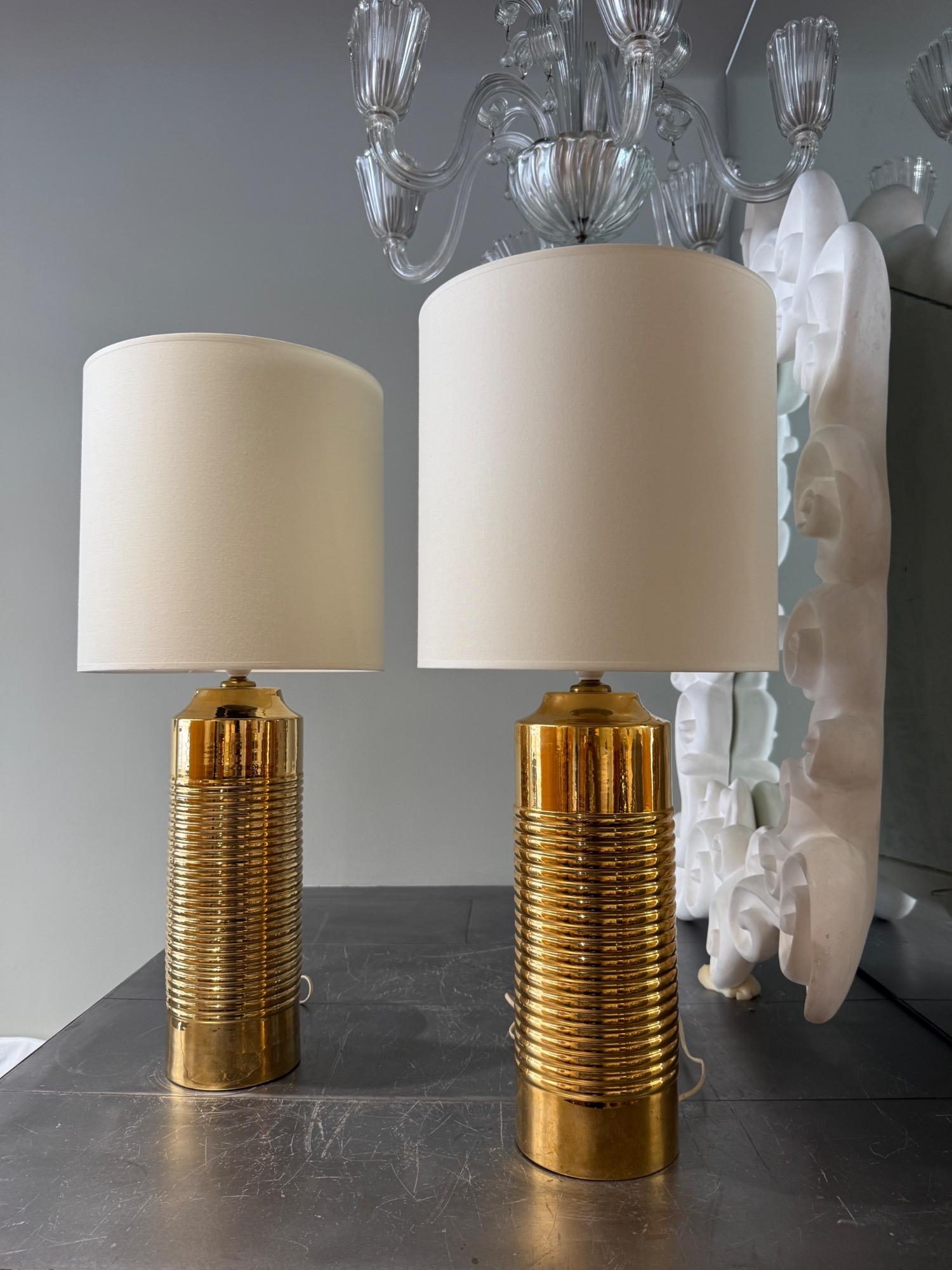 Tall paor of ceramic lamps Sweden 1970 