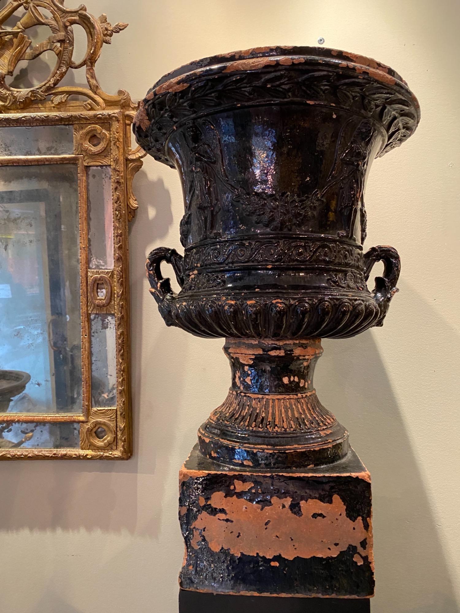 Unique terra cotta urn 19th c France 